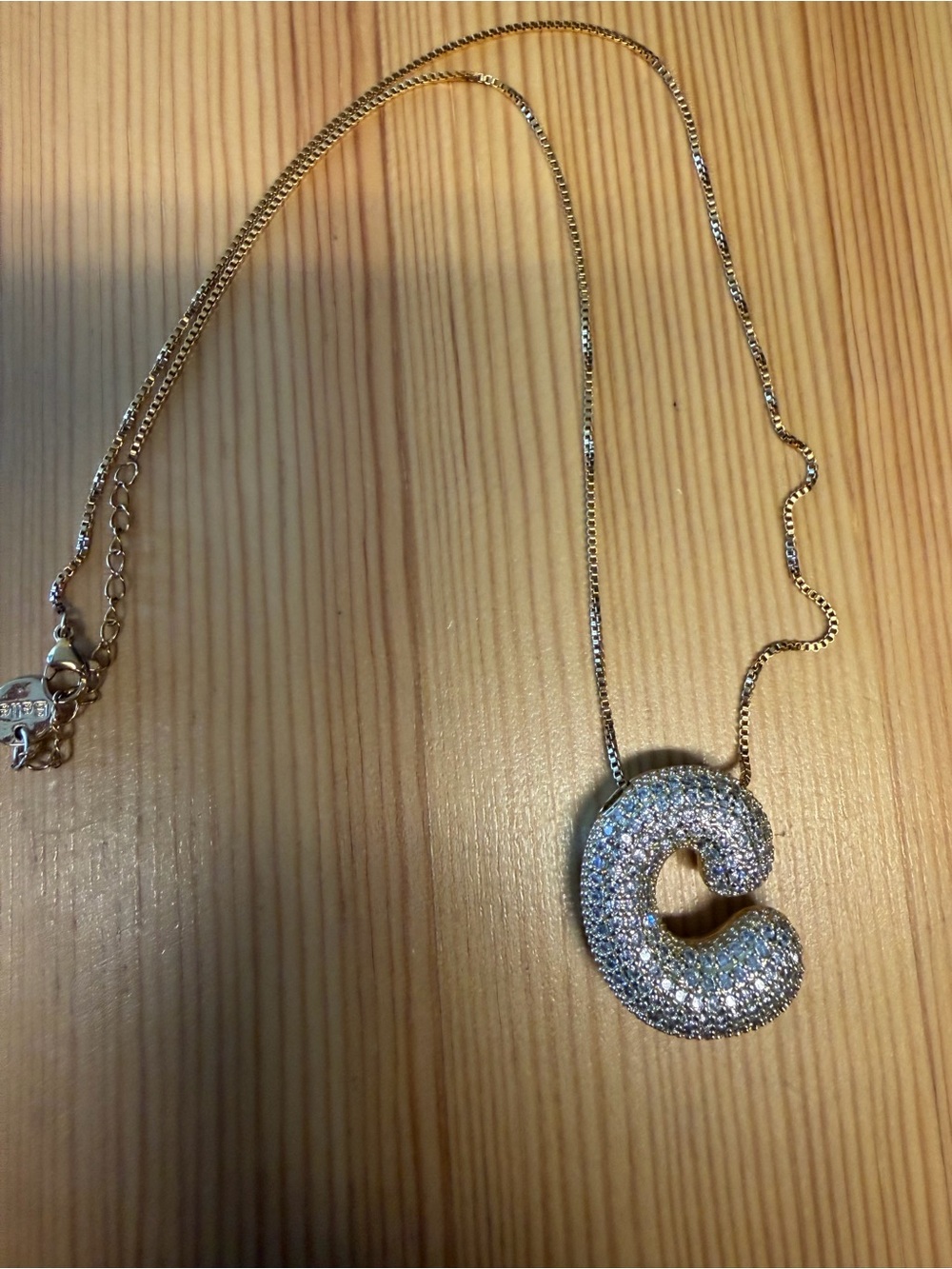 C Initial Pendant Necklace in Gold with Crystals